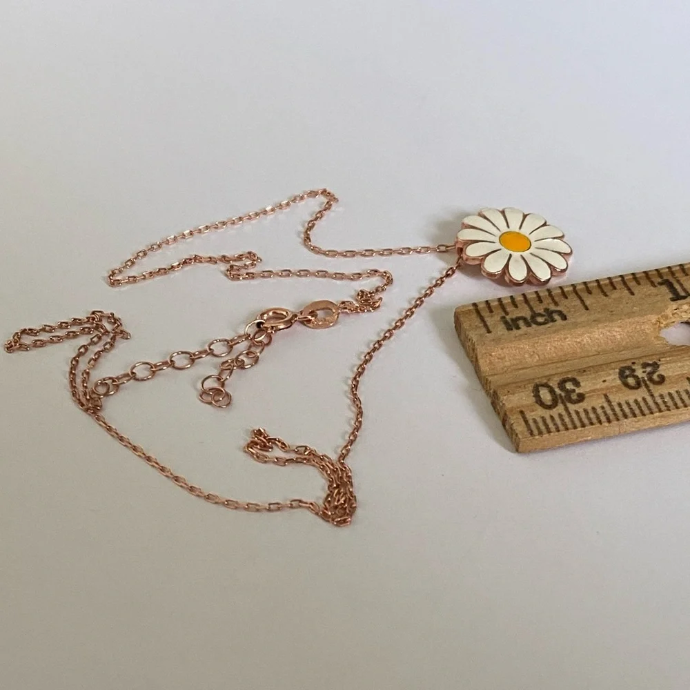 925 Silver daisy handmade enamel necklace 14k rose gold plated